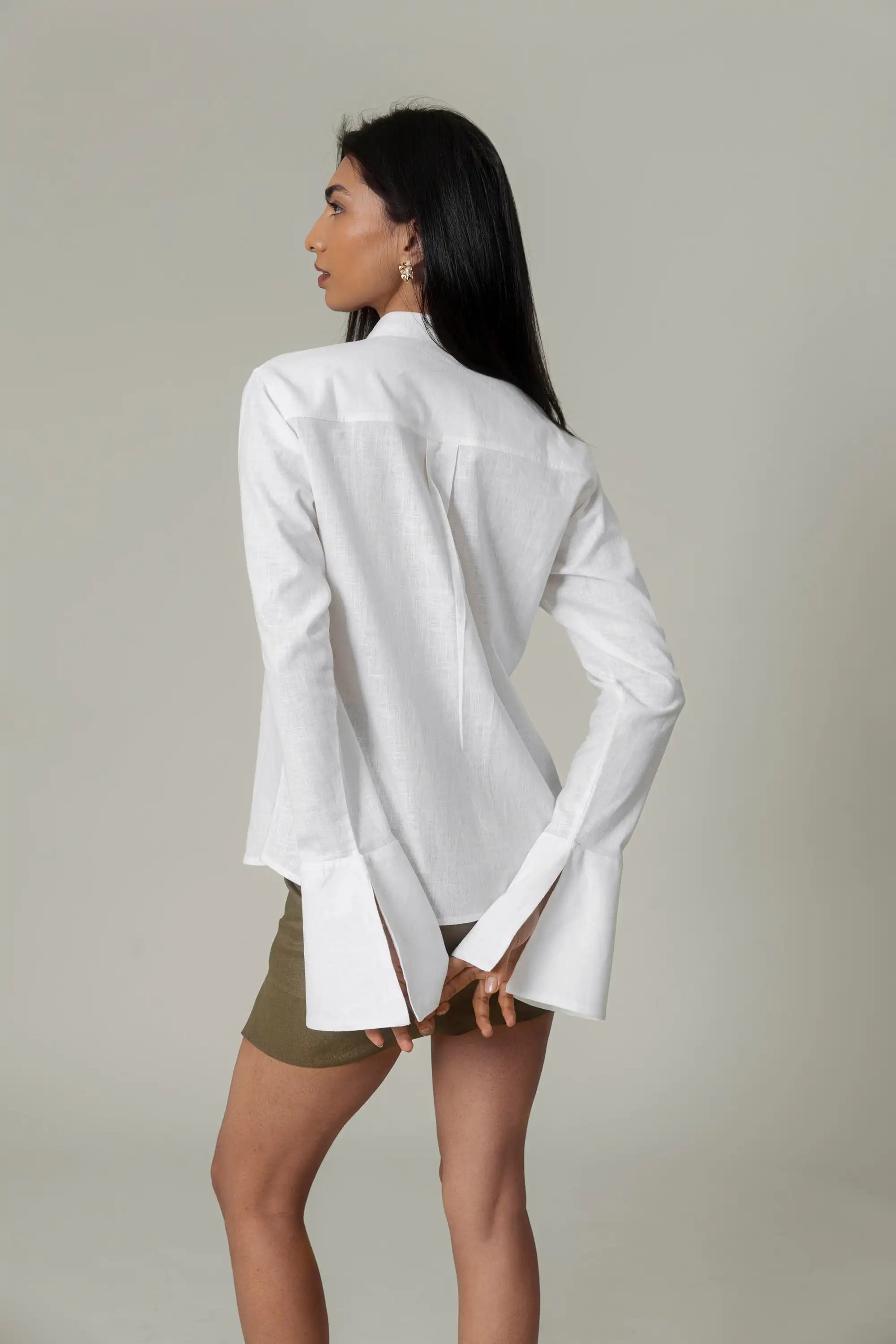 White Flared Cuff Shirt by THE MRCH MUSE