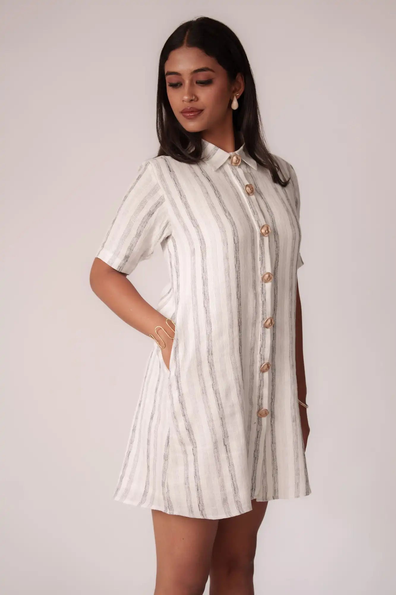 White and Black Striped Dress by THE MRCH MUSE