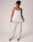White and Black Striped Strapless Top by THE MRCH MUSE