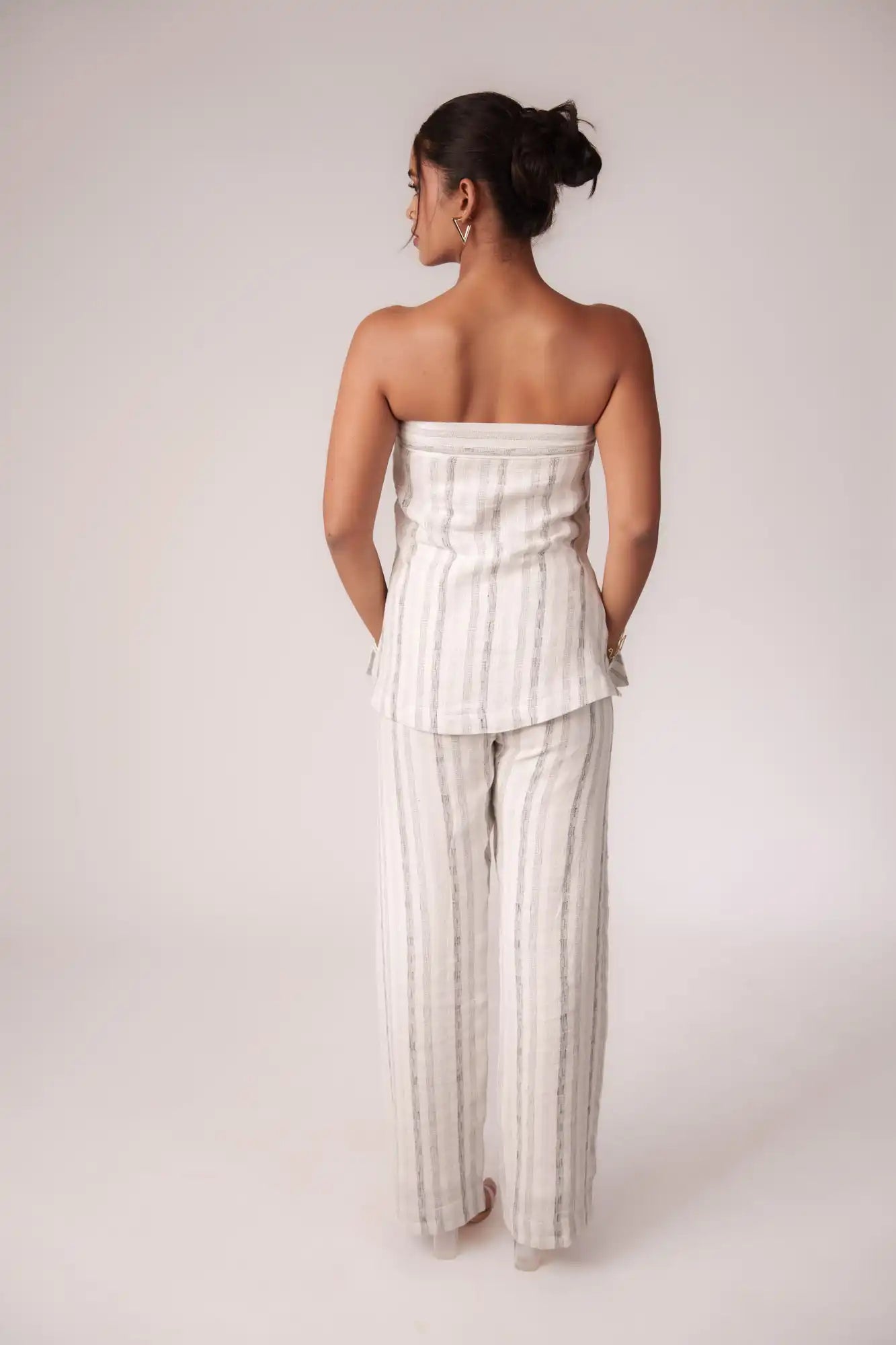 White and Black Striped Strapless Top by THE MRCH MUSE