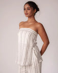 White and Black Striped Strapless Top by THE MRCH MUSE