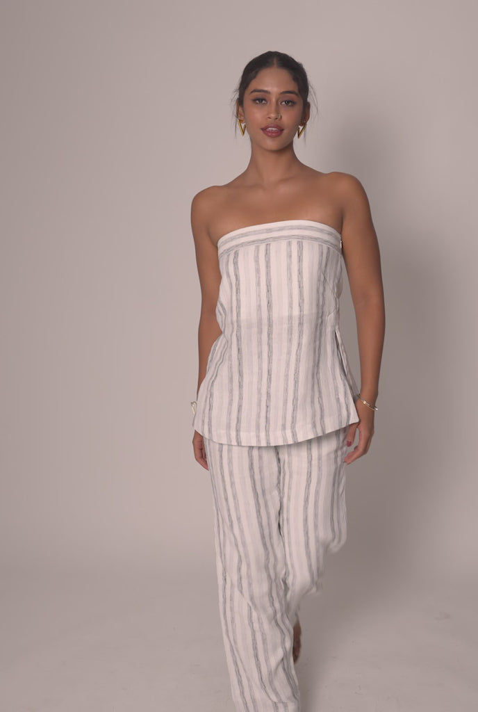 White and Black Striped Strapless Top by THE MRCH MUSE