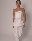 White and Black Striped Strapless Top by THE MRCH MUSE