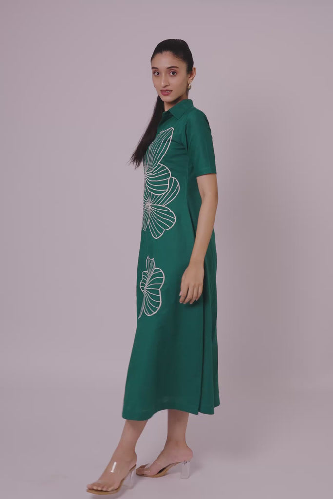 Emerald Bloom Embroidered Shirt Dress by THE MRCH MUSE