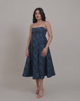 Navy Blue Floral Midi Dress by THE MRCH MUSE
