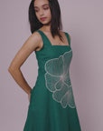 Emerald Bloom Embroidered Sleeveless Midi Dress by THE MRCH MUSE
