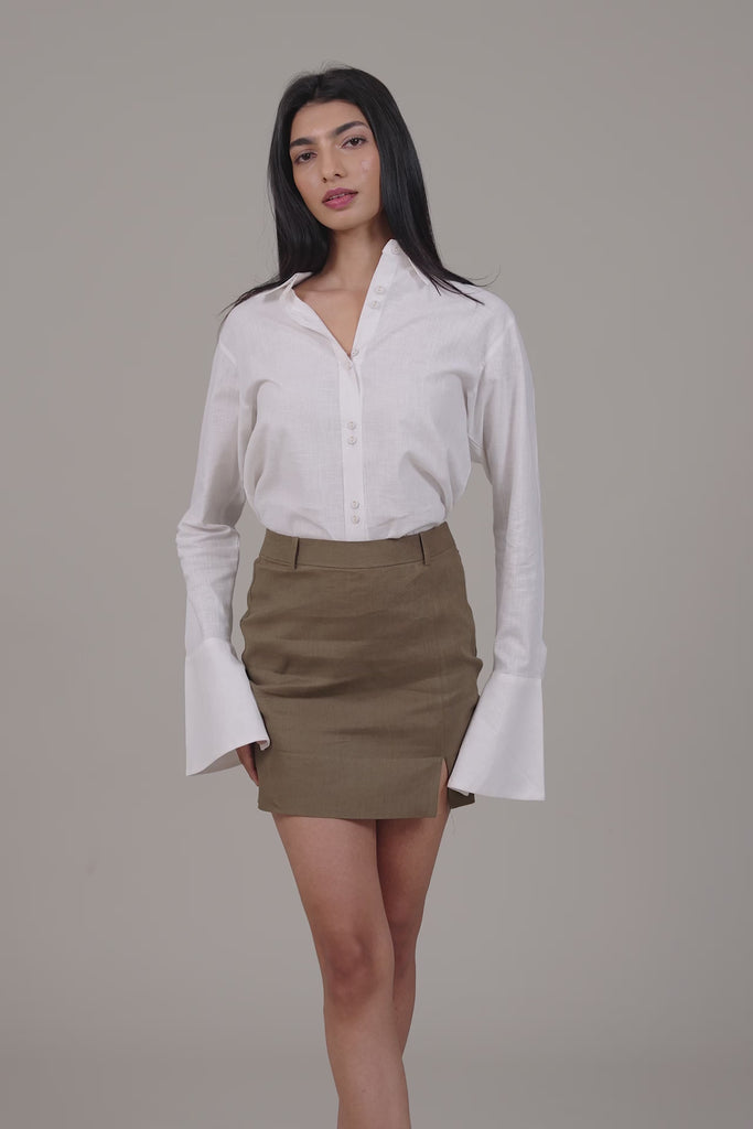 White Flared Cuff Shirt by THE MRCH MUSE