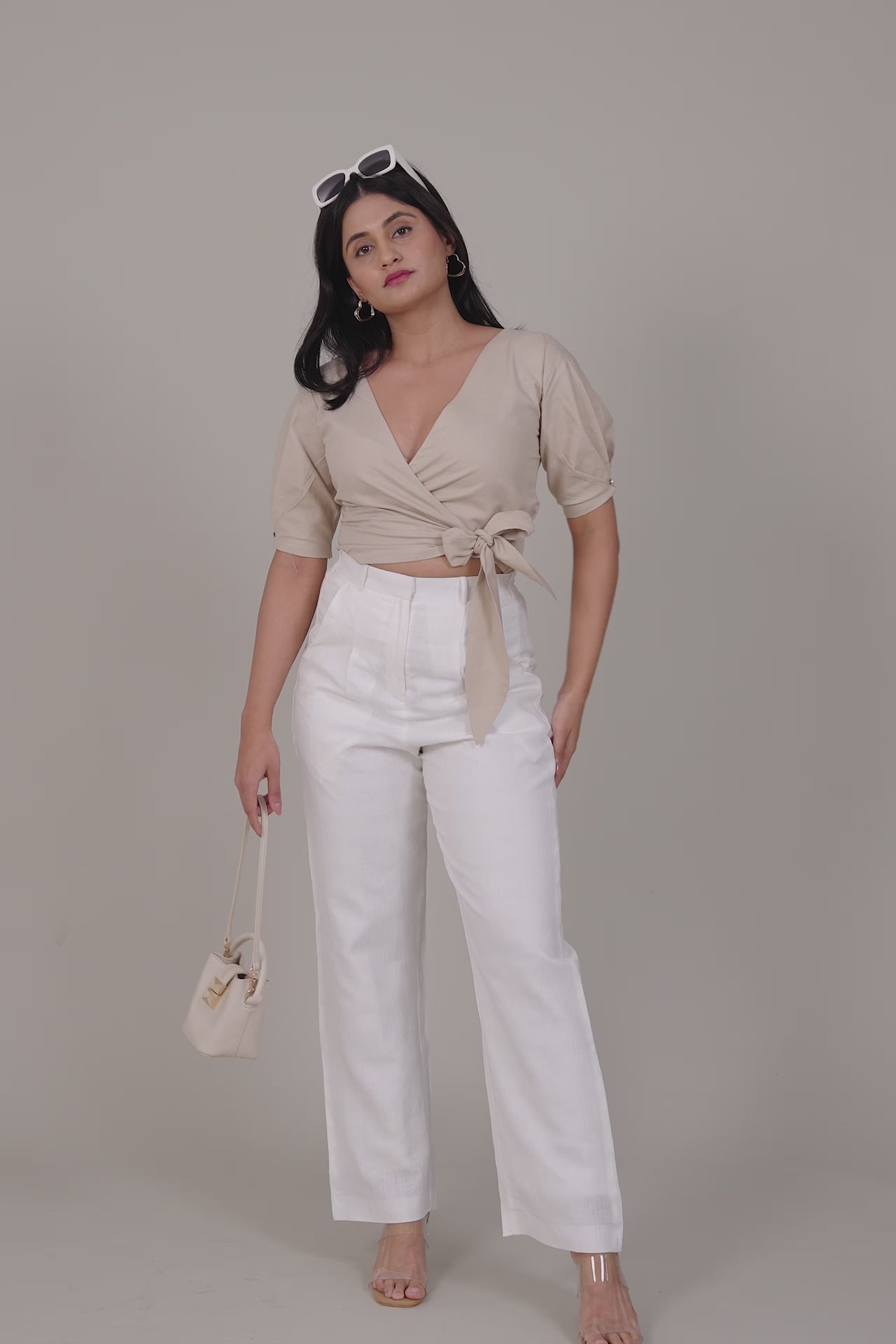 Beige Wrap Crop Top by THE MRCH MUSE
