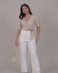 Beige Wrap Crop Top by THE MRCH MUSE