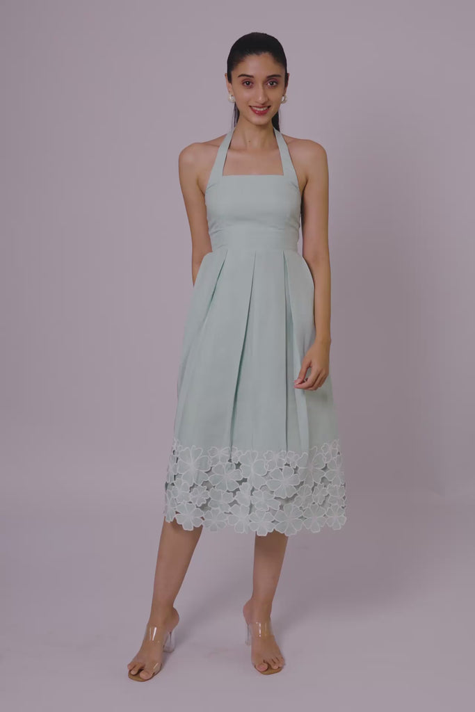 Mint Green Embroidered Halter Midi Dress by THE MRCH MUSE