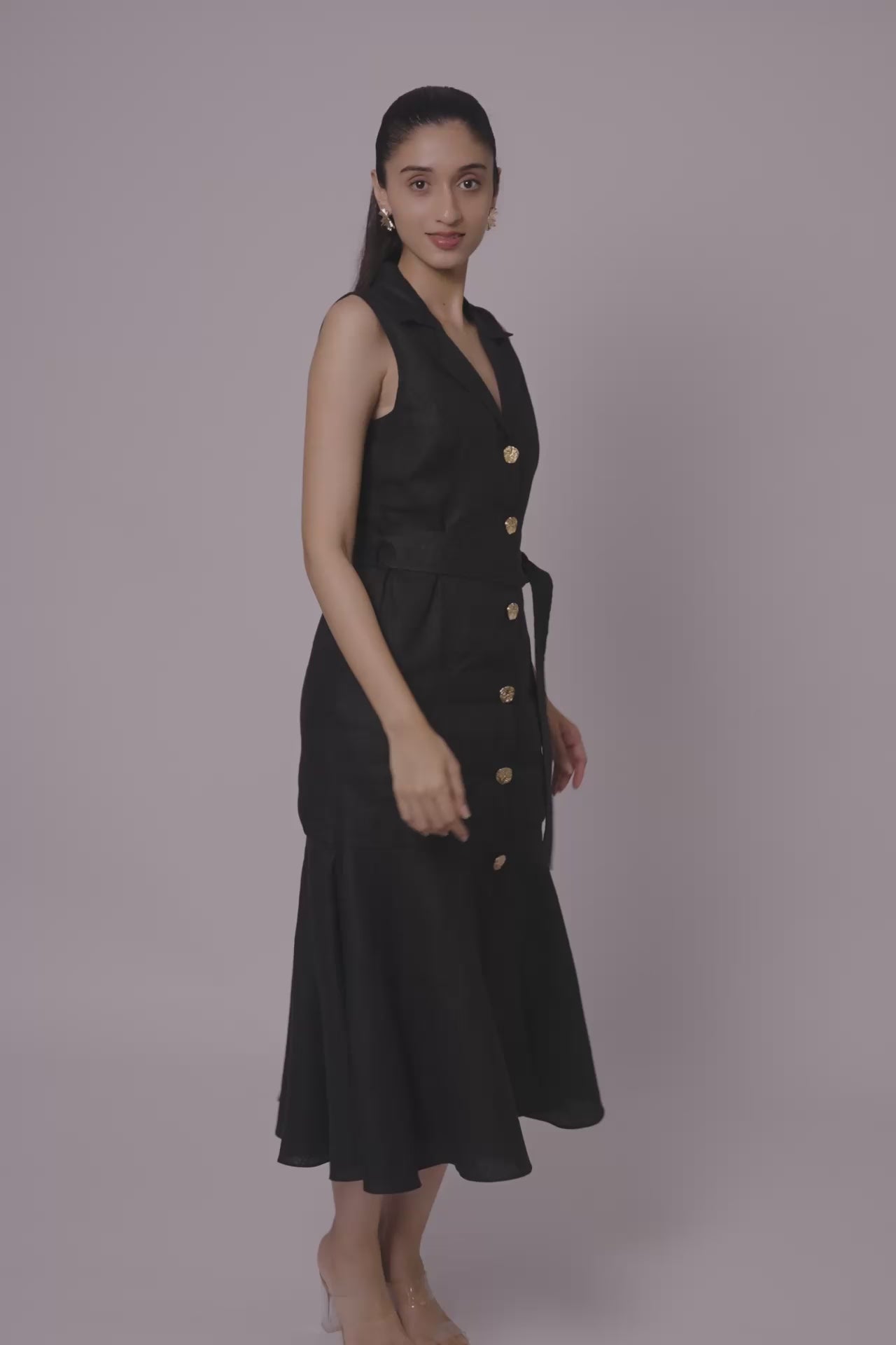 Black Linen Midi Dress by THE MRCH MUSE