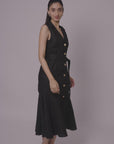 Black Linen Midi Dress by THE MRCH MUSE
